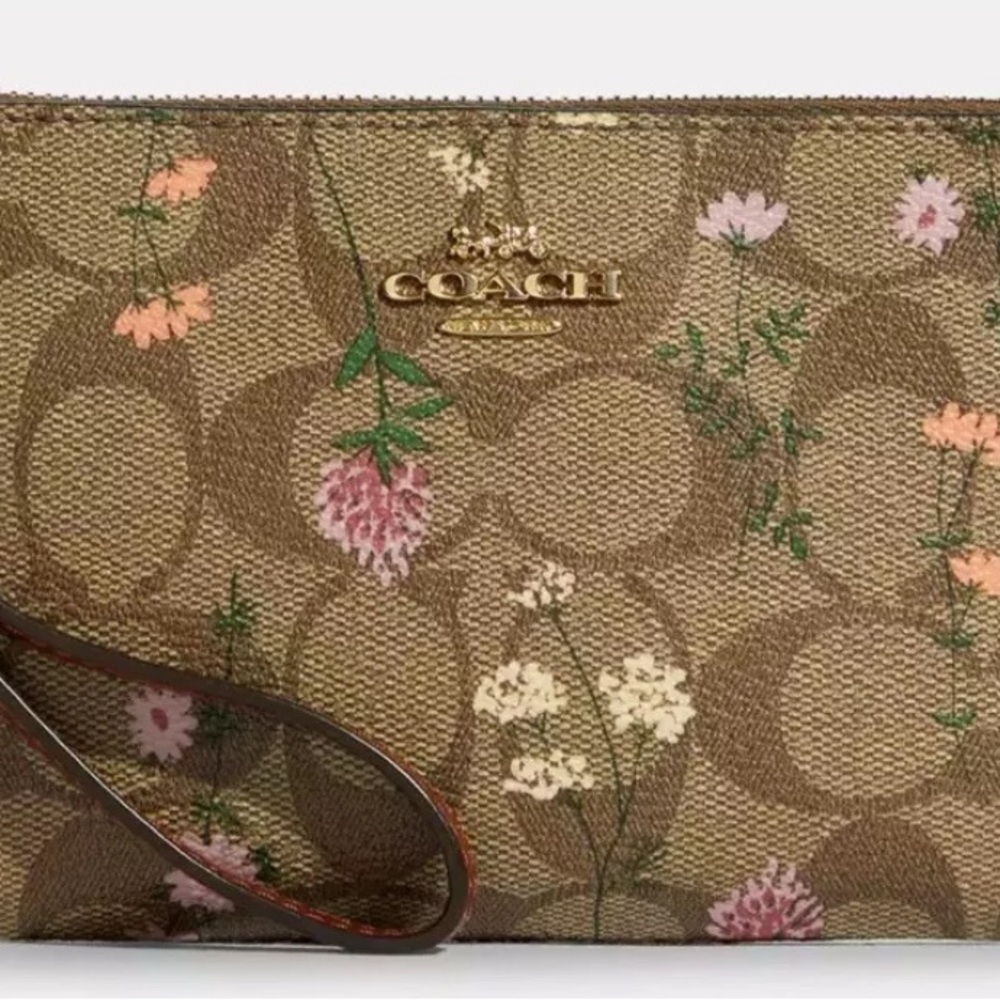 Coach Corner Zip Wristlet In Signature Canvas With Wildflower Print